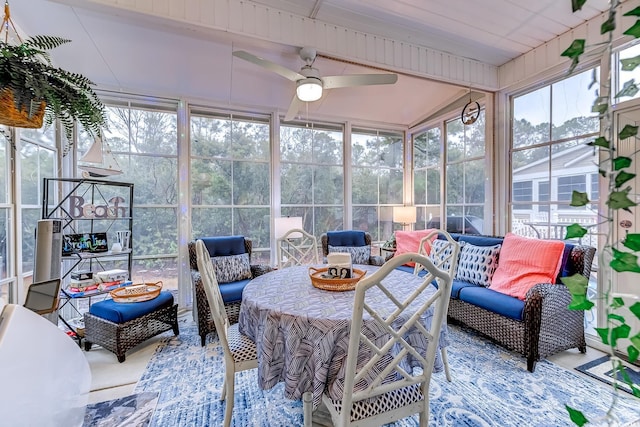 sunroom featuring ceiling fan