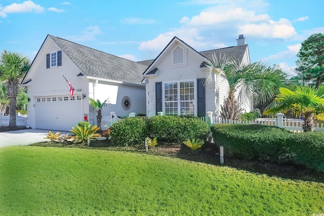 view of front facade with a garage and a front yard