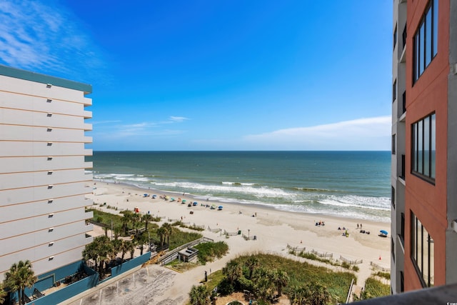 view of water feature with a beach view