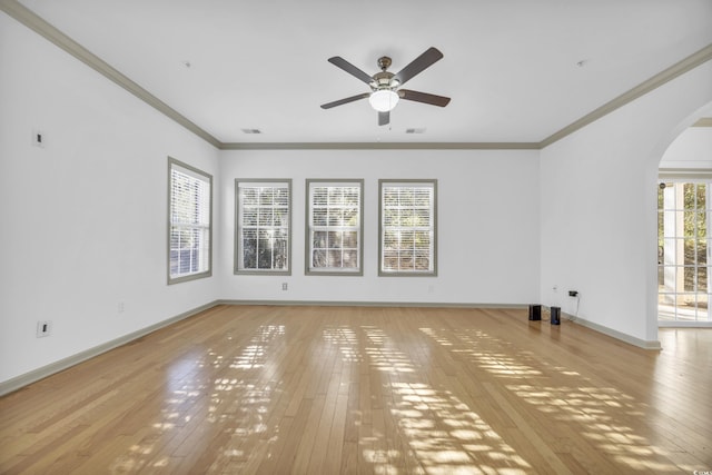 502 Hay Hill Ln Unit B, Myrtle Beach, SC 29579 - spare room with crown molding, ceiling fan, and light hardwood / wood-style floors