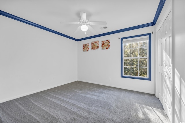 502 Hay Hill Ln Unit B, Myrtle Beach, SC 29579 - spare room featuring ornamental molding, ceiling fan, and carpet