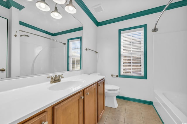 502 Hay Hill Ln Unit B, Myrtle Beach, SC 29579 - full bathroom featuring toilet, crown molding, shower / bathtub combination, vanity, and tile patterned flooring