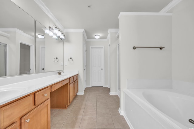 502 Hay Hill Ln Unit B, Myrtle Beach, SC 29579 - bathroom with vanity, ornamental molding, a bath, and tile patterned floors