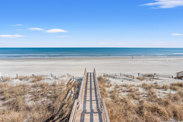 property view of water with a beach view