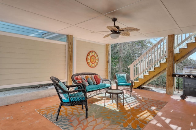 view of patio / terrace featuring an outdoor living space and ceiling fan