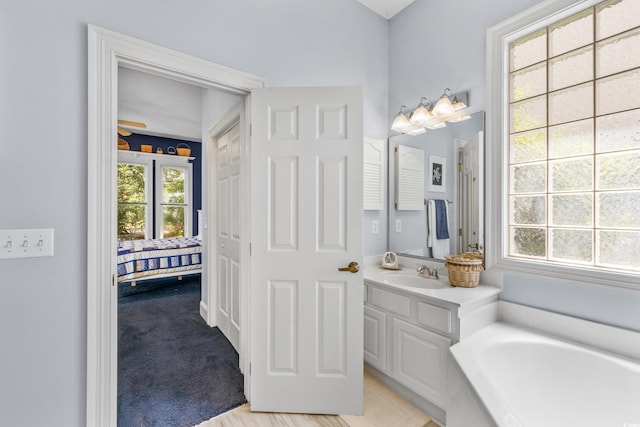 bathroom with vanity and a bathing tub