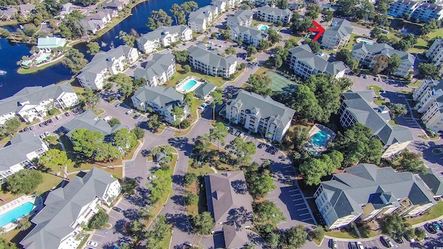 bird's eye view featuring a water view