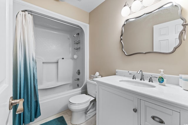 full bathroom featuring tile patterned flooring, shower / bath combo, vanity, and toilet