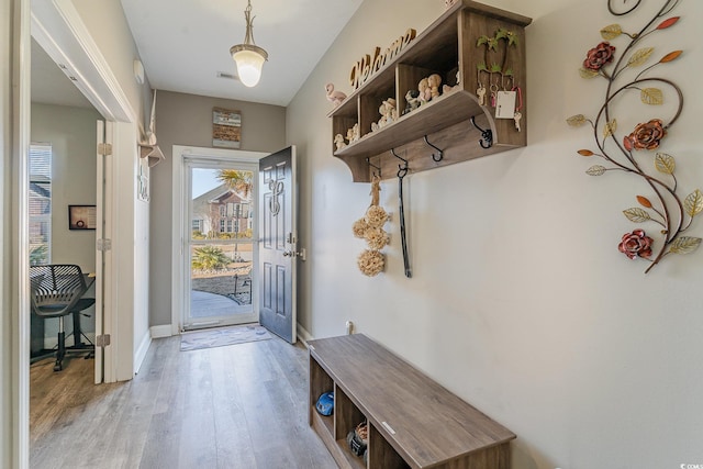 mudroom featuring light wood-type flooring