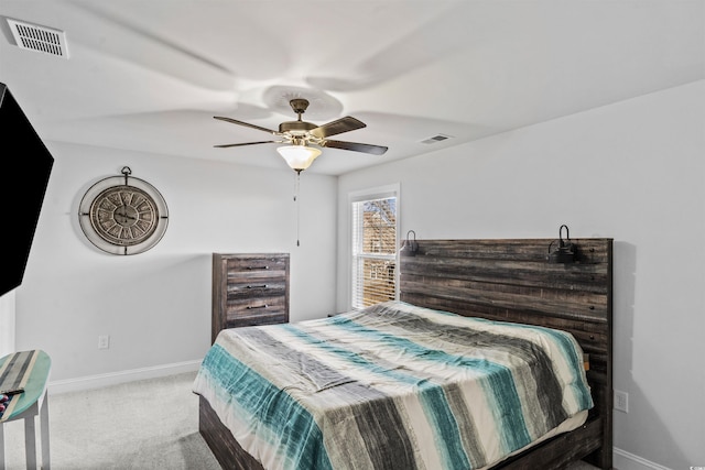 bedroom with ceiling fan and carpet floors