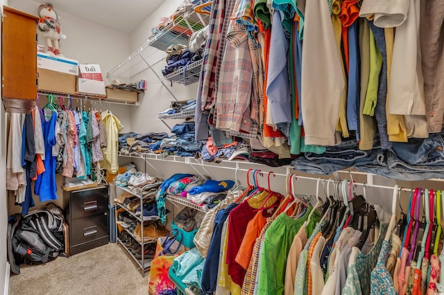 walk in closet featuring carpet floors