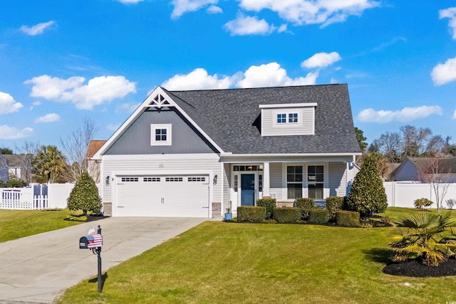 view of front of house with a porch and a front lawn