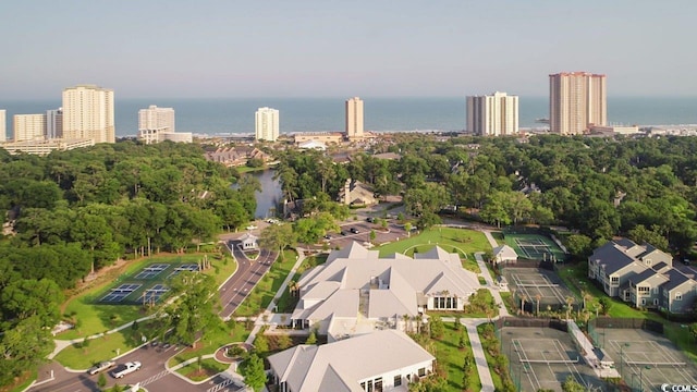 aerial view with a water view