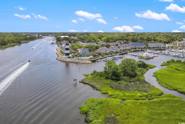 aerial view with a water view