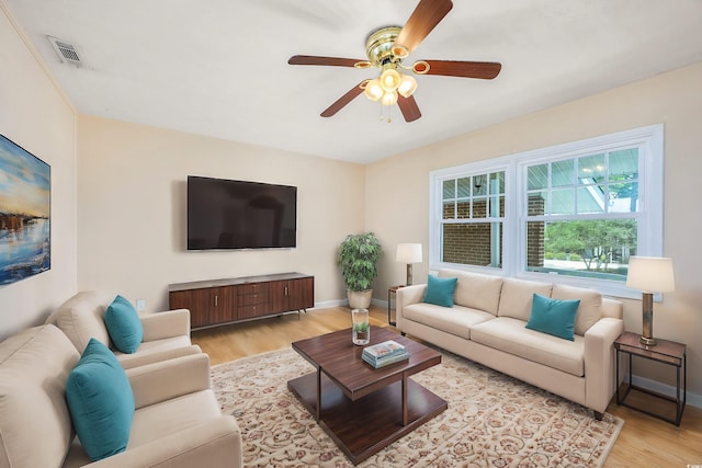 7602 Porcher Dr Unit C, Myrtle Beach, SC 29572 - living area with baseboards, ceiling fan, visible vents, and wood finished floors