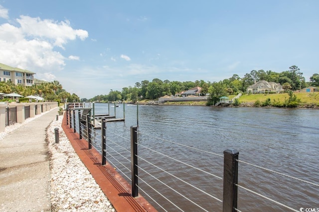 dock area with a water view