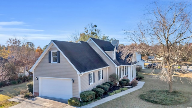 view of side of property featuring driveway and a chimney