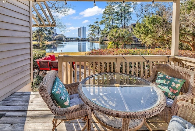 deck with a water view