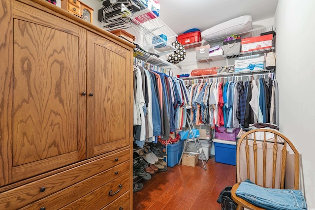 walk in closet featuring dark hardwood / wood-style flooring