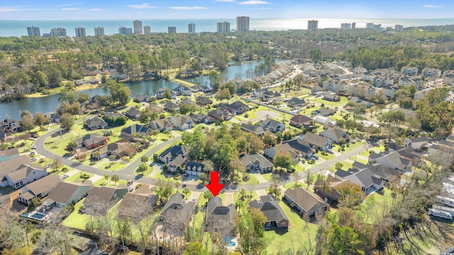 aerial view with a water view