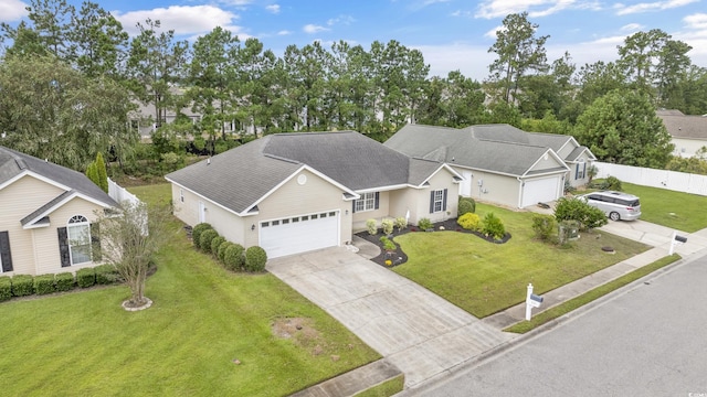 view of front of house featuring a garage and a front lawn