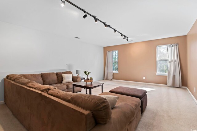 living room with light carpet and plenty of natural light