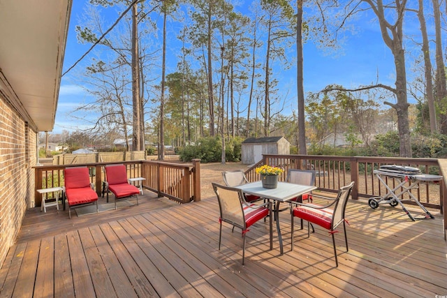 deck featuring a storage unit