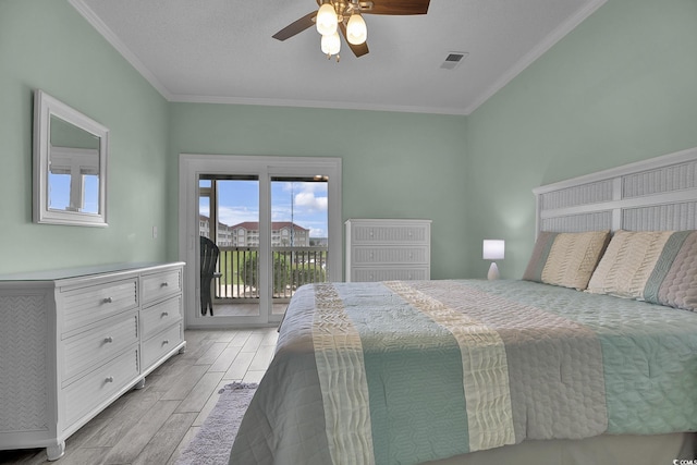 4200 Coquina Harbour Dr Unit H3, Little River, SC 29566 - bedroom featuring access to exterior, wood finish floors, ornamental molding, and a ceiling fan