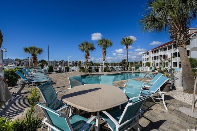 view of pool featuring a patio