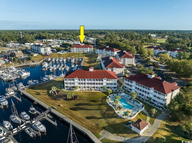 bird's eye view featuring a water view