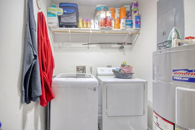 laundry room with washing machine and dryer and electric water heater