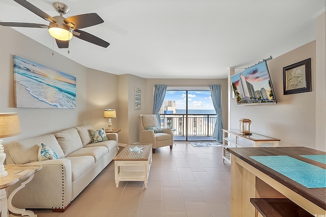 living room with ceiling fan