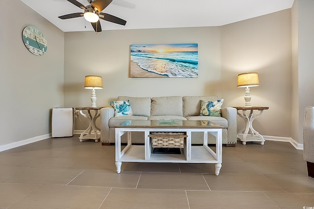 living room featuring ceiling fan