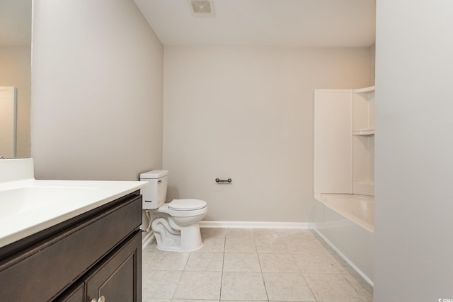 full bathroom with vanity, tile patterned flooring, bathtub / shower combination, and toilet