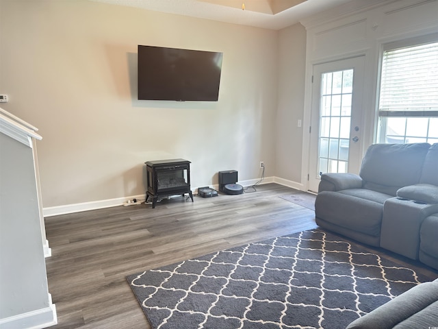 788 Rambler Ct, Myrtle Beach, SC 29588 - living area with a wood stove and wood finished floors