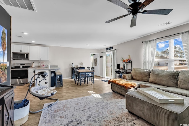 589 Talisman Trl, Longs, SC 29568 - living room with visible vents, recessed lighting, and a ceiling fan