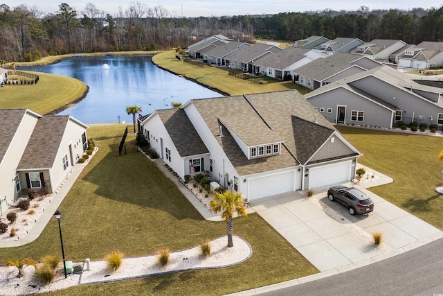 bird's eye view featuring a water view