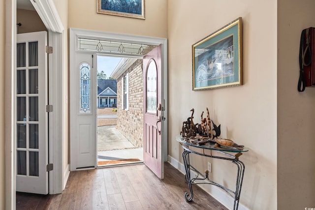 foyer entrance with hardwood / wood-style floors