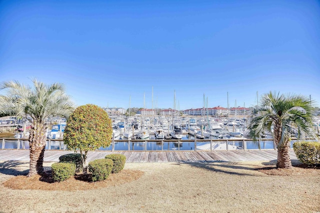 dock area with a water view