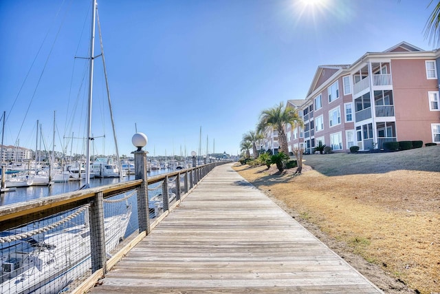 dock area featuring a water view