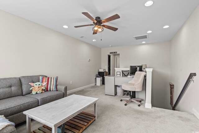 interior space with ceiling fan