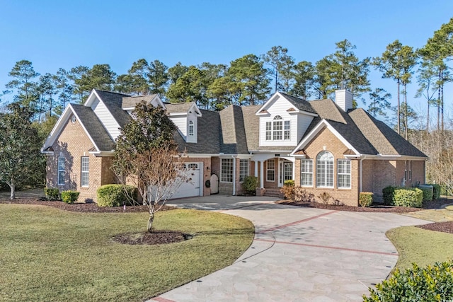 view of front facade with a garage and a front yard