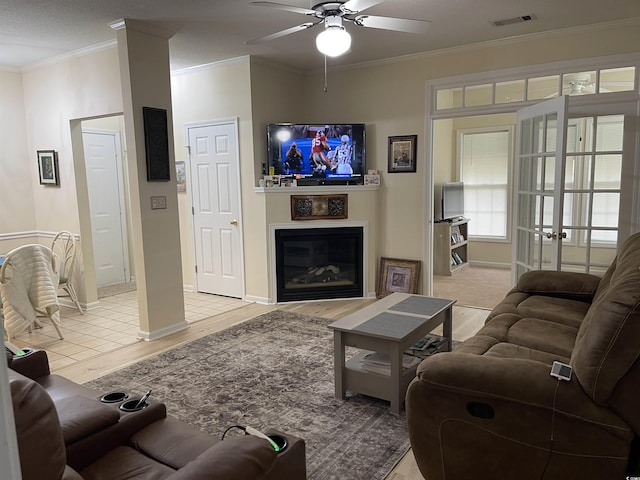9764 Leyland Dr Unit 7, Myrtle Beach, SC 29572 - living area with a ceiling fan, crown molding, wood finished floors, and baseboards