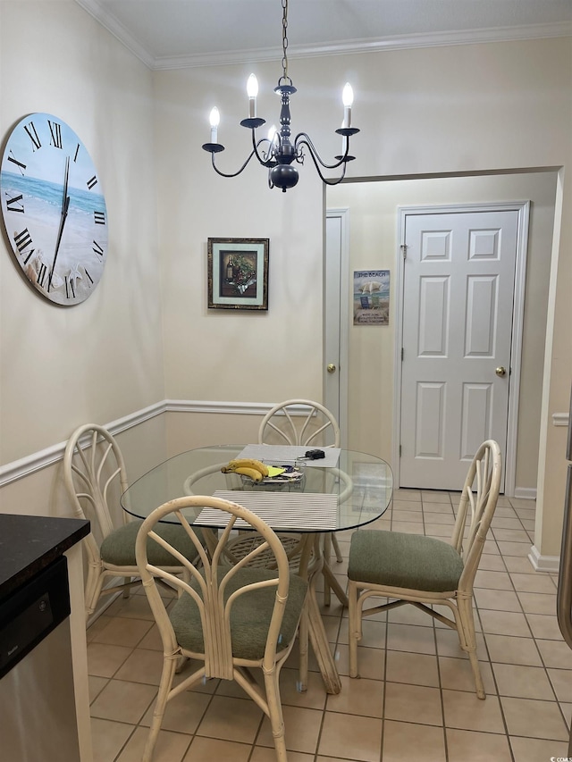 9764 Leyland Dr Unit 7, Myrtle Beach, SC 29572 - dining room with a chandelier, ornamental molding, light tile patterned floors, and baseboards