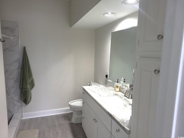 112 Staton Ln, Longs, SC 29568 - bathroom with vanity, a marble finish shower, and wood finished floors