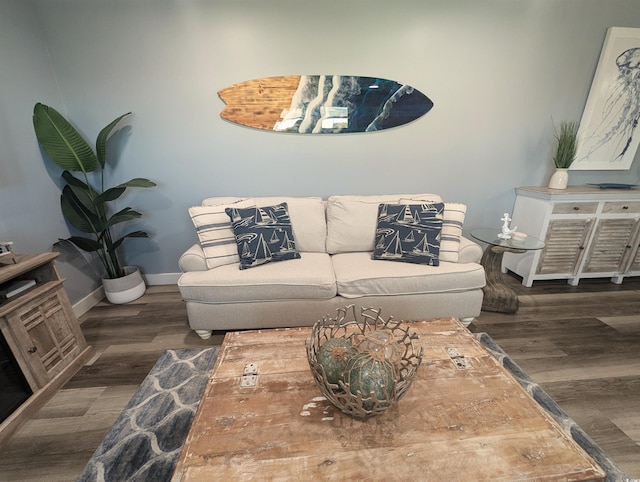 living room with dark wood-type flooring