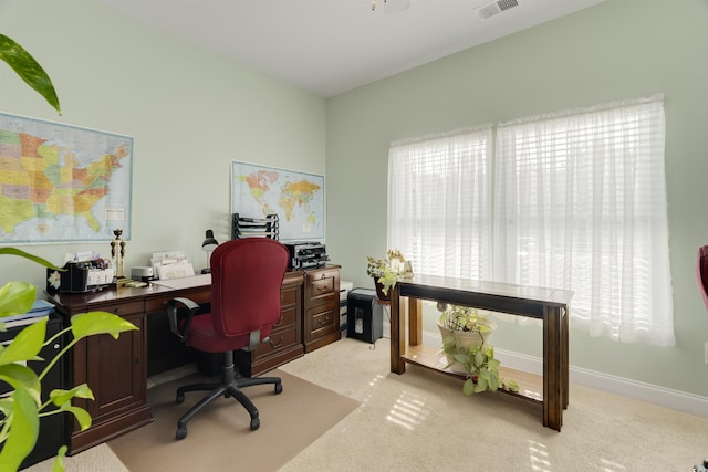 office space featuring light colored carpet