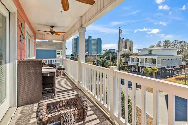 balcony with a ceiling fan