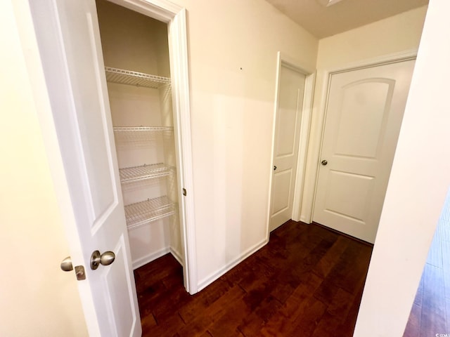 interior space with dark wood-type flooring