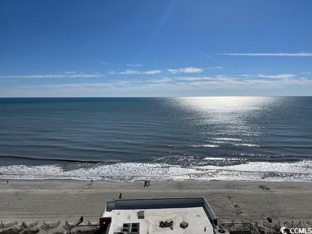 view of water feature with a beach view